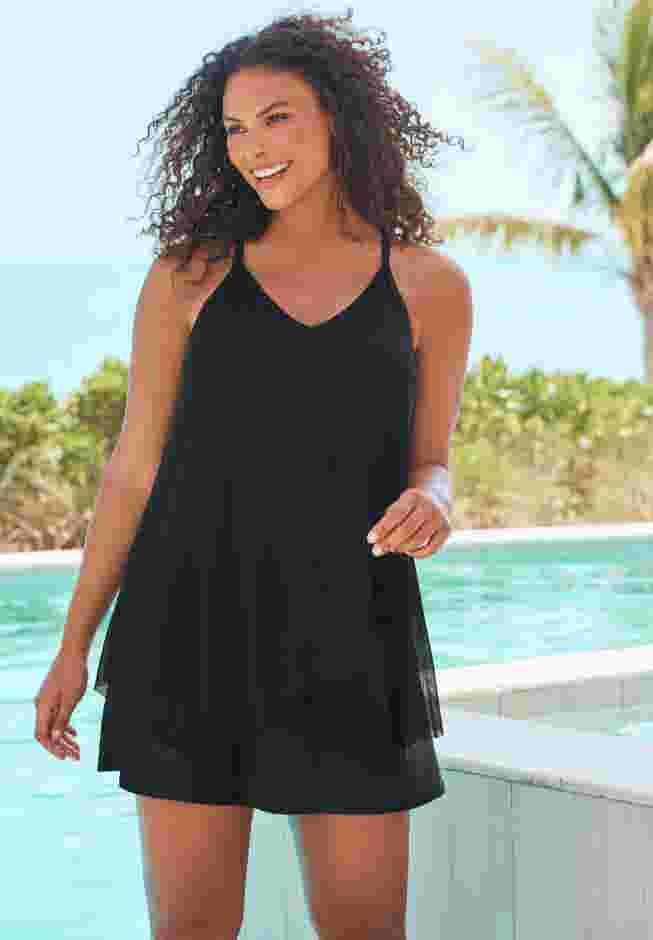 Longer-Length Mesh Tankini Top image number 0