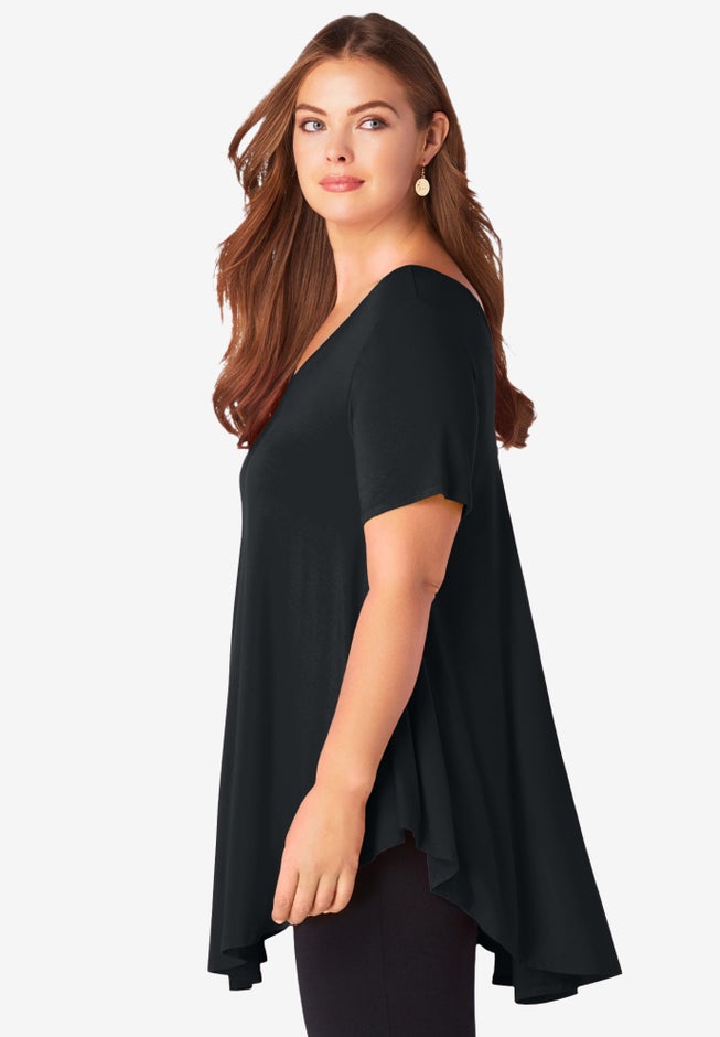 Plus Size Ultra Drape V-Neck Swing Tunic Top image number 2