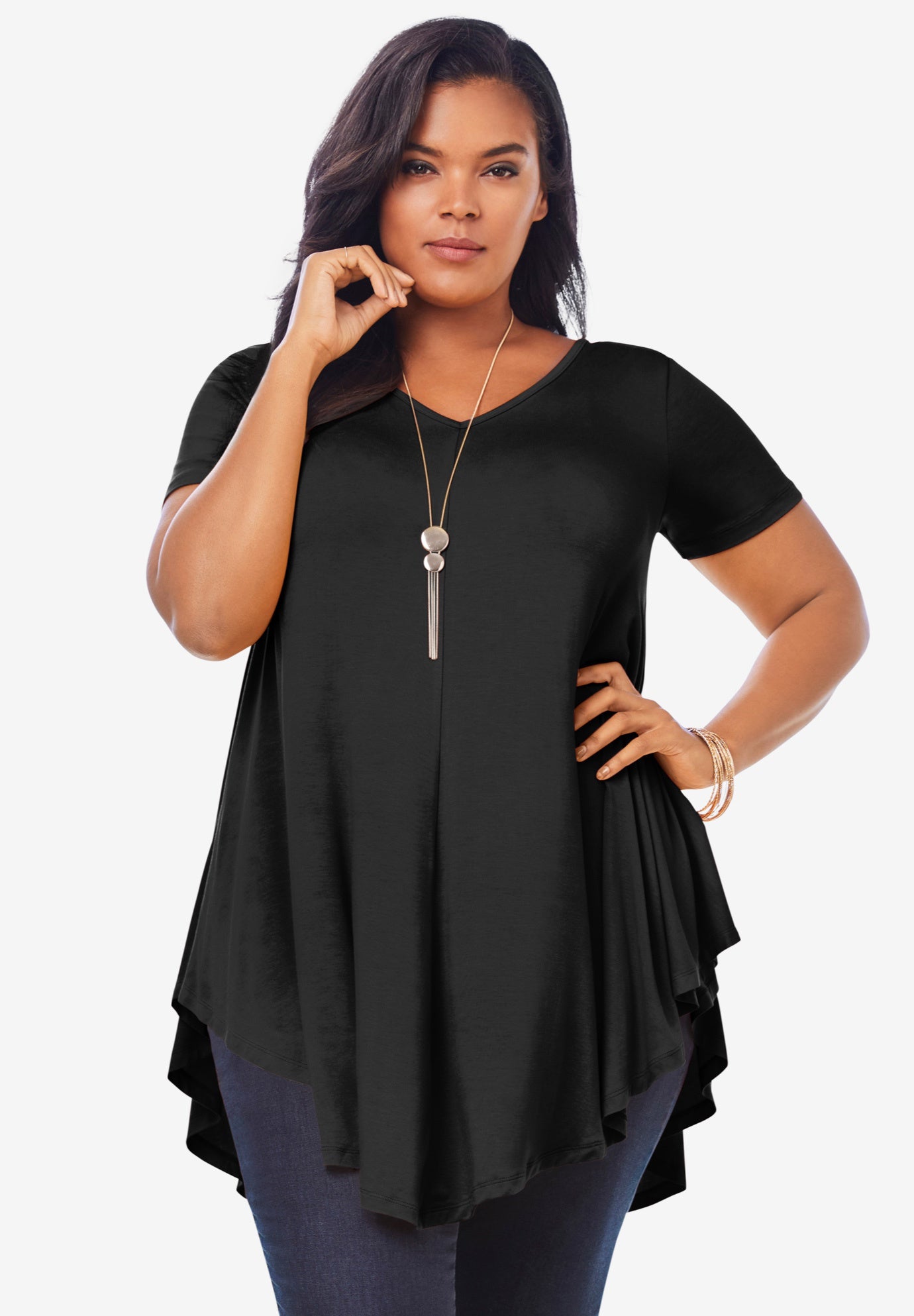 Plus Size Ultra Drape V-Neck Swing Tunic Top image number 0