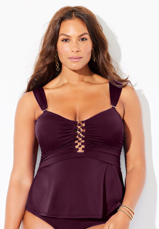 Underwire Shirred Ring Bandeau Tankini Top image number 1