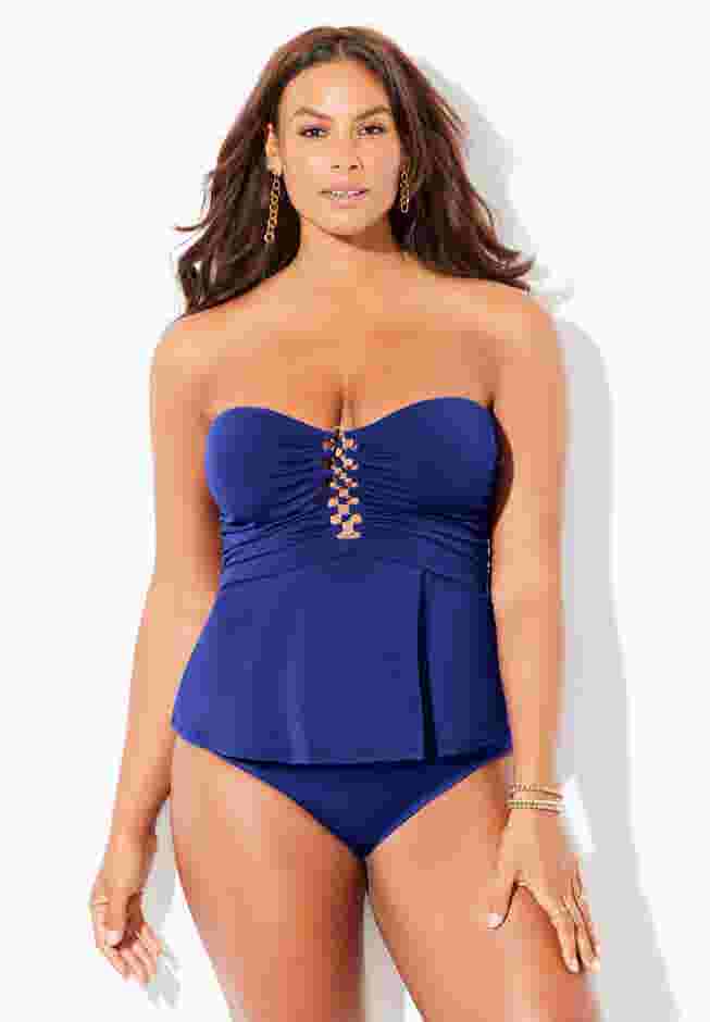 Underwire Shirred Ring Bandeau Tankini Top image number 5