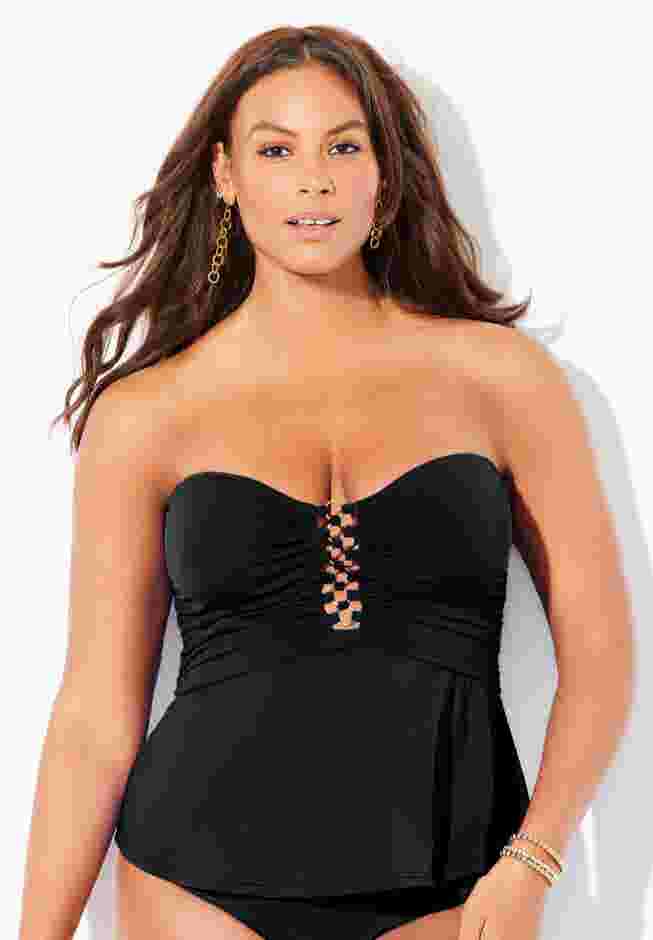Underwire Shirred Ring Bandeau Tankini Top image number 6