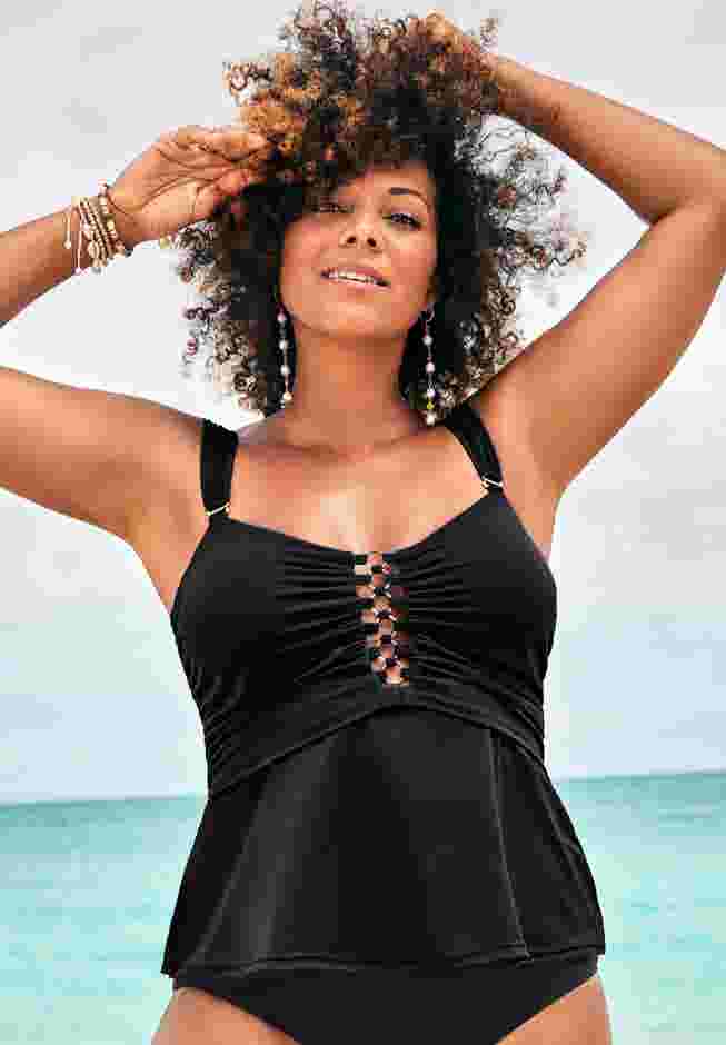 Underwire Shirred Ring Bandeau Tankini Top image number 8