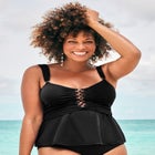 Underwire Shirred Ring Bandeau Tankini Top image number null