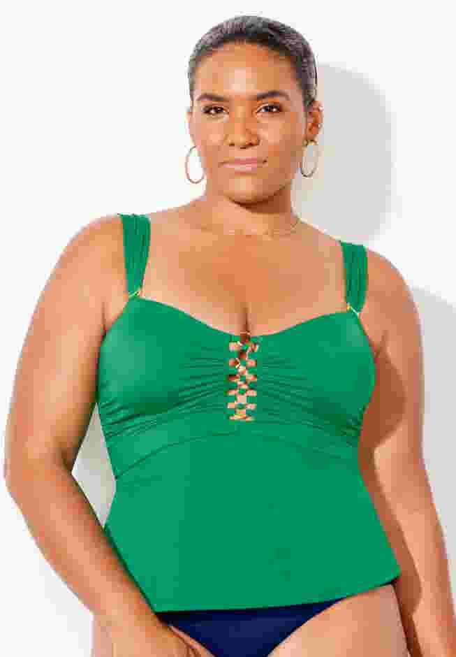 Underwire Shirred Ring Bandeau Tankini Top image number 3