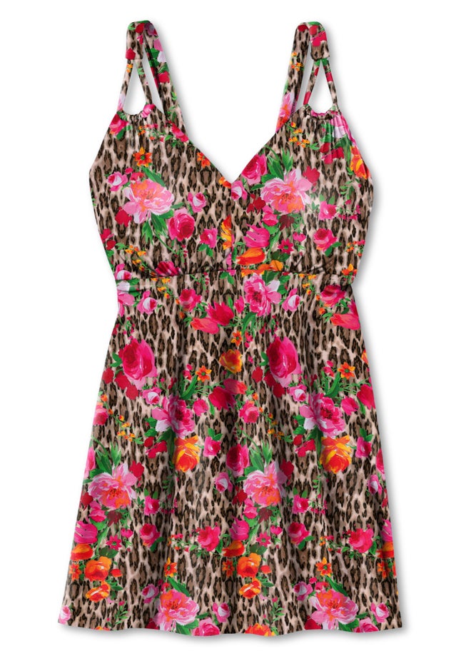 Loop-Strap V-Neck Tummy Control Two-Piece Swim Dress image number 4