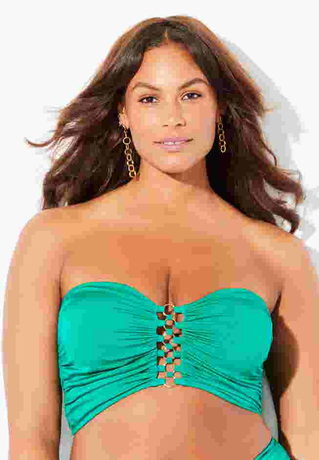 Shimmer Shirred Ring Bandeau Bikini Top image number 4