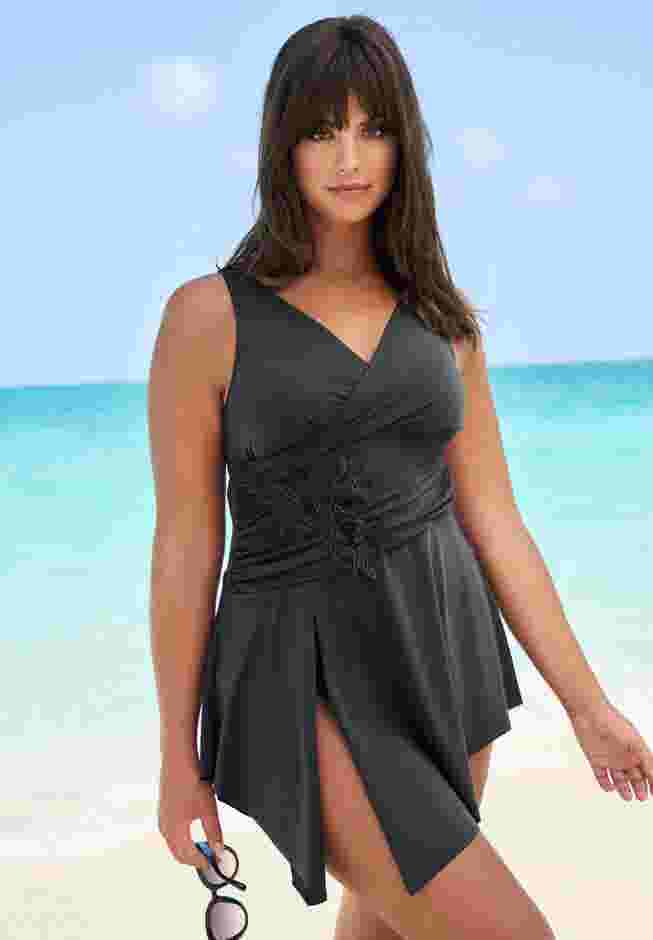 Appliquéd Asymmetrical Swim Dress image number 0