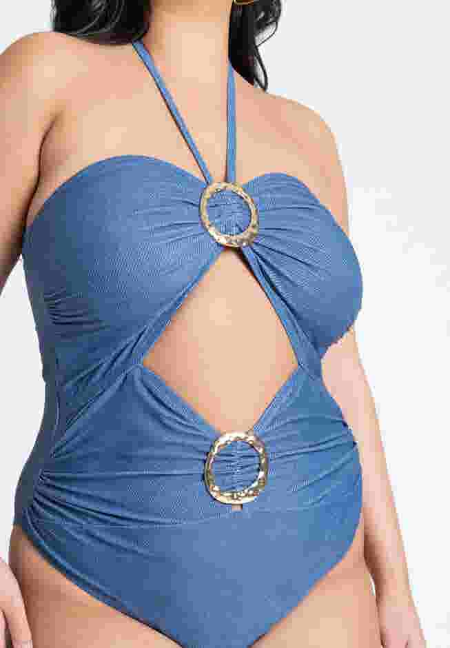 Hammered Ring Detail Denim One Piece image number 2