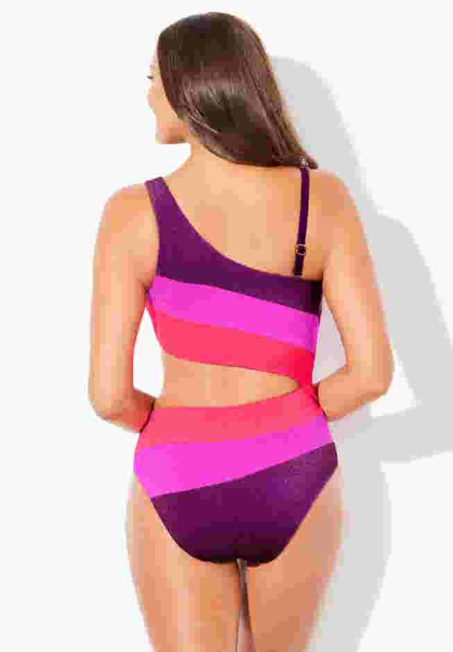 One Shoulder Color Block Cutout One Piece Swimsuit image number 3