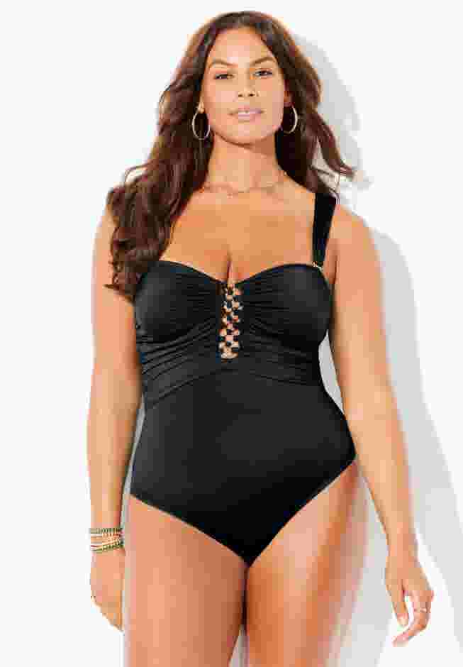 Shirred Bandeau Golden Ring One Piece image number 4