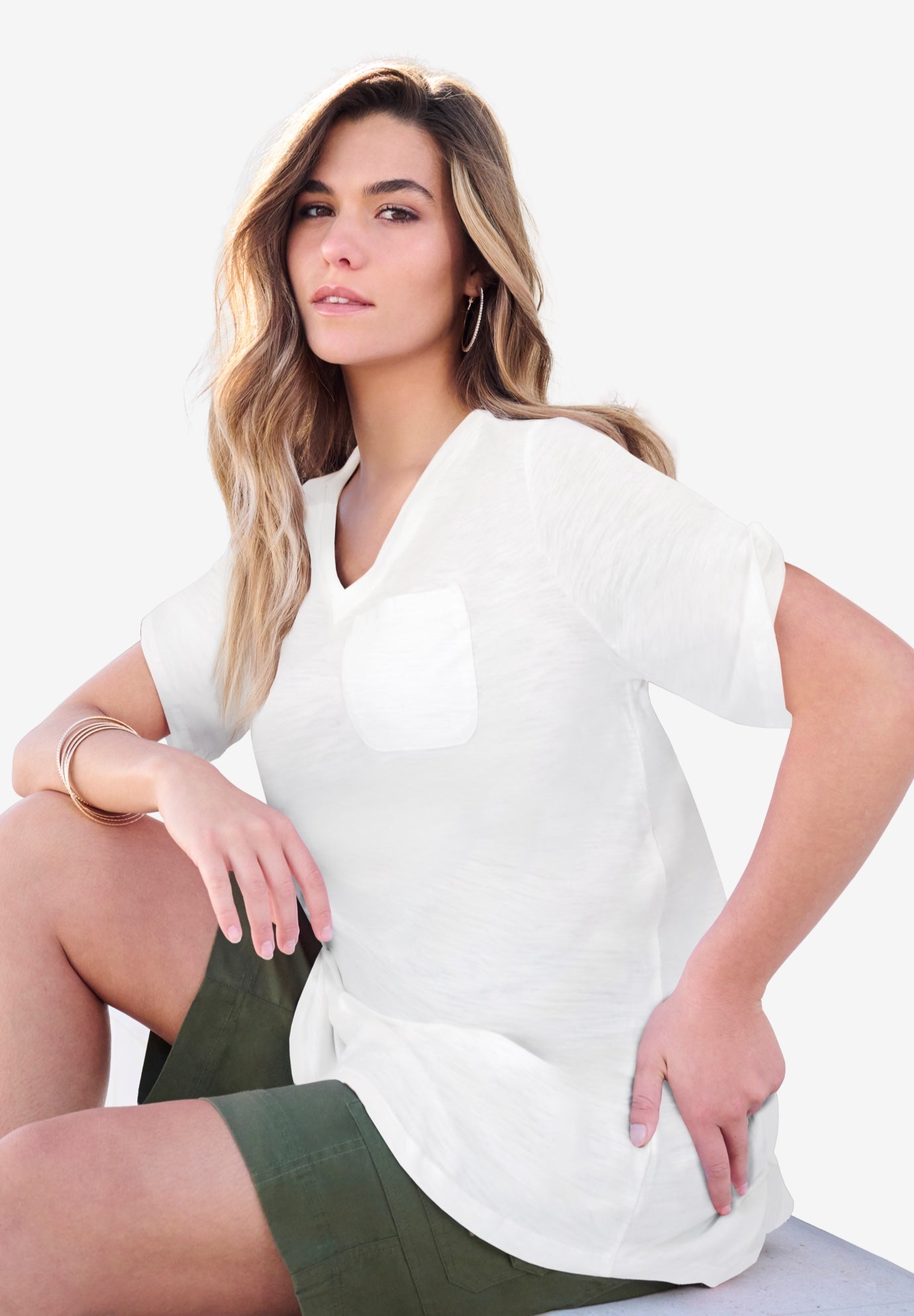 Plus Size Slub V-Neck Boyfriend Tunic Top image number 0