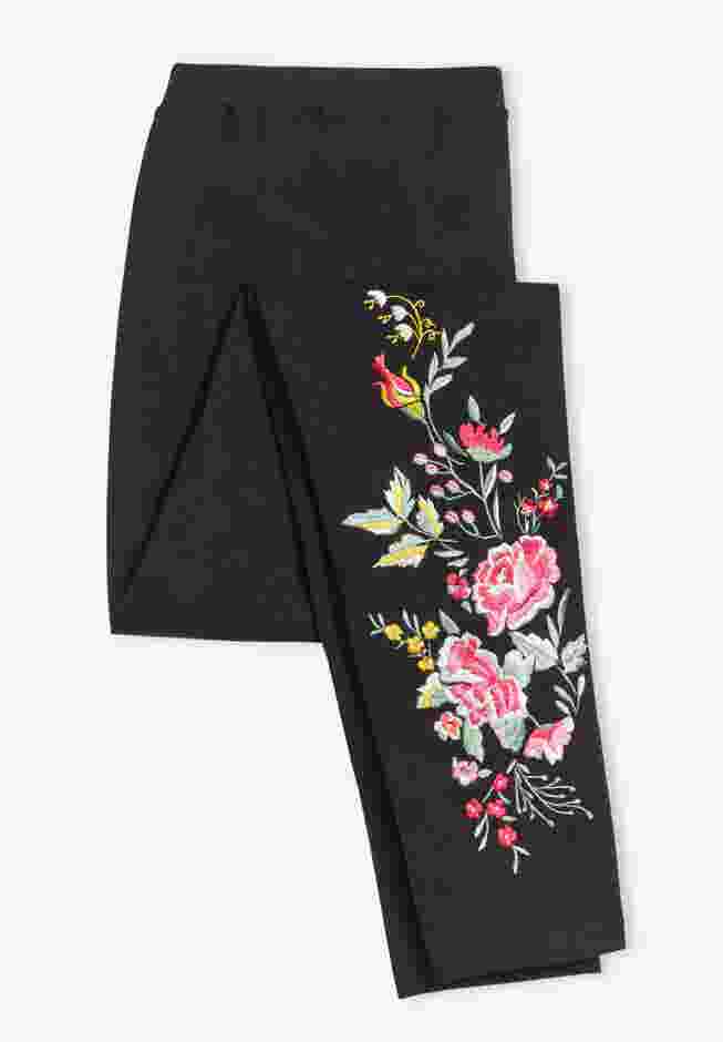 Women’s Plus-Size Stretch-Cotton Knit Pull-On Embroidered Leggings image number 4
