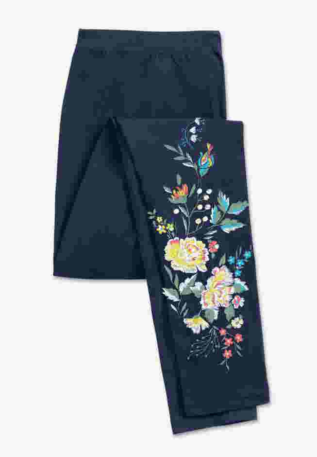 Women’s Plus-Size Stretch-Cotton Knit Pull-On Embroidered Leggings image number 7