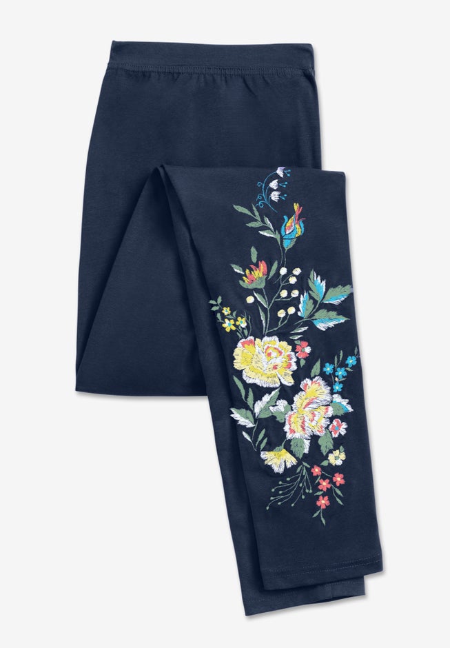 Stretch-Cotton Knit Pull-On Embroidered Leggings image number 7