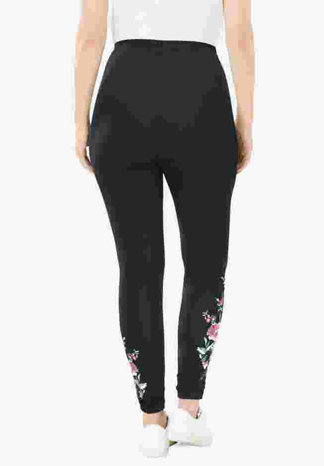 Women’s Plus-Size Stretch-Cotton Knit Pull-On Embroidered Leggings image number 2