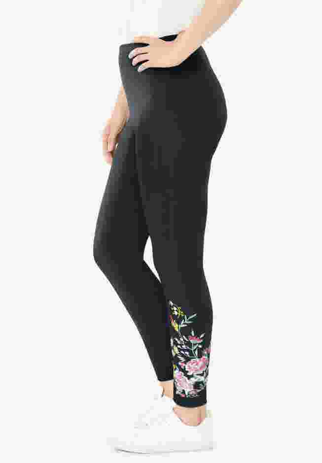 Women’s Plus-Size Stretch-Cotton Knit Pull-On Embroidered Leggings image number 3
