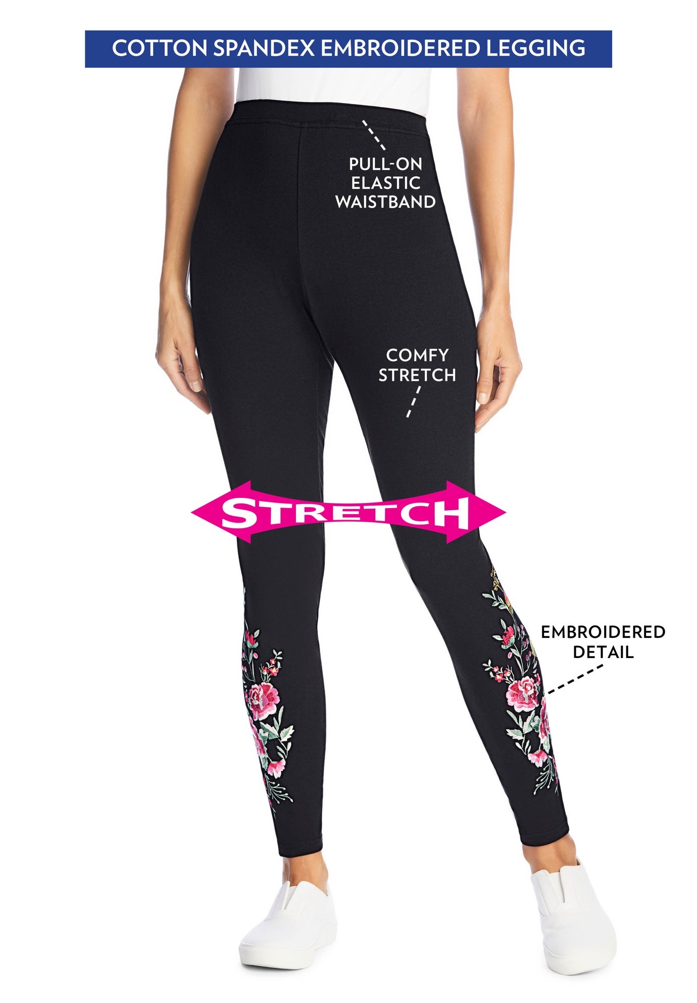 Stretch-Cotton Knit Pull-On Embroidered Leggings image number 1