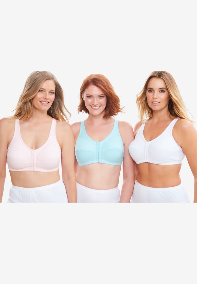 3-Pack Front-Close Cotton Wireless Bra image number 5