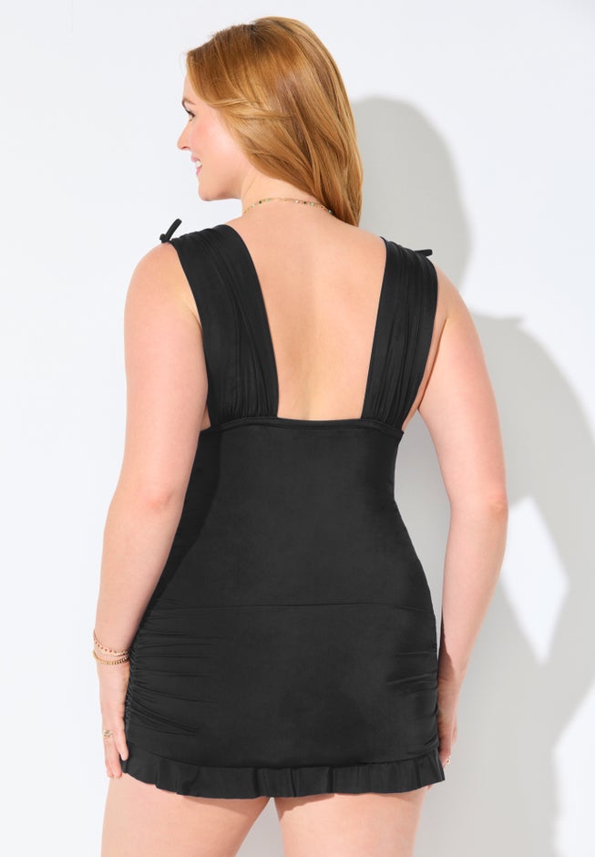 Flattering Adjustable Ruched Swimdress, Black | Swimsuits For All Flattering Adjustable Ruched Swimdress, Black | Swimsuits For All