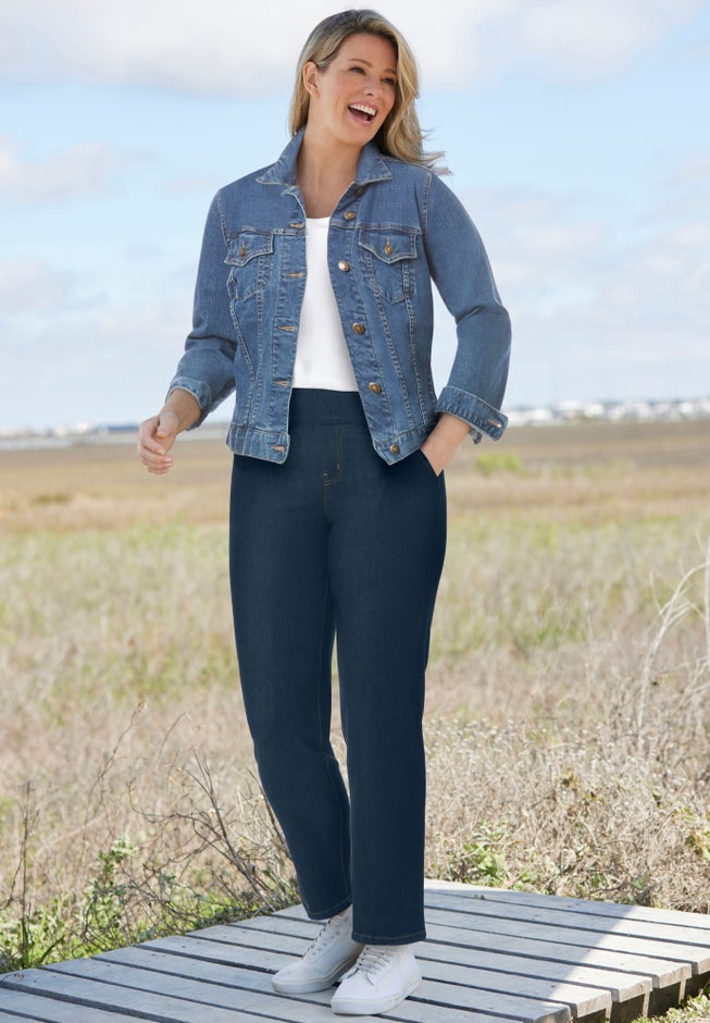 Flex-Fit Pull-On Straight-Leg Gap-Free Stretch Denim Jeans image number 5