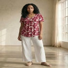 Stretch Jersey Knit V-Neck Inverted Pleat Short Sleeve Tunic image number 2