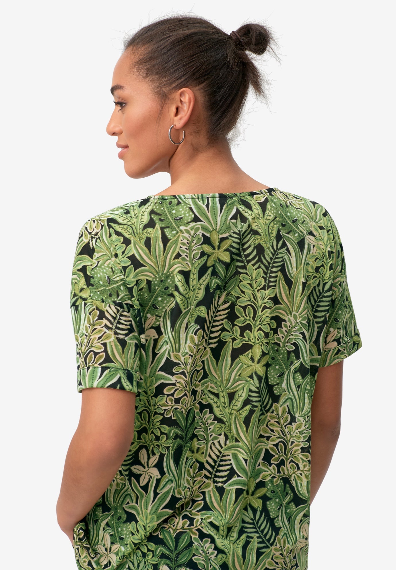 Stretch Knit V-neck Short Sleeve Inverted Pleat Tunic image number 1