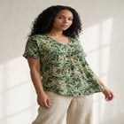 Stretch Jersey Knit V-Neck Inverted Pleat Short Sleeve Tunic image number 0