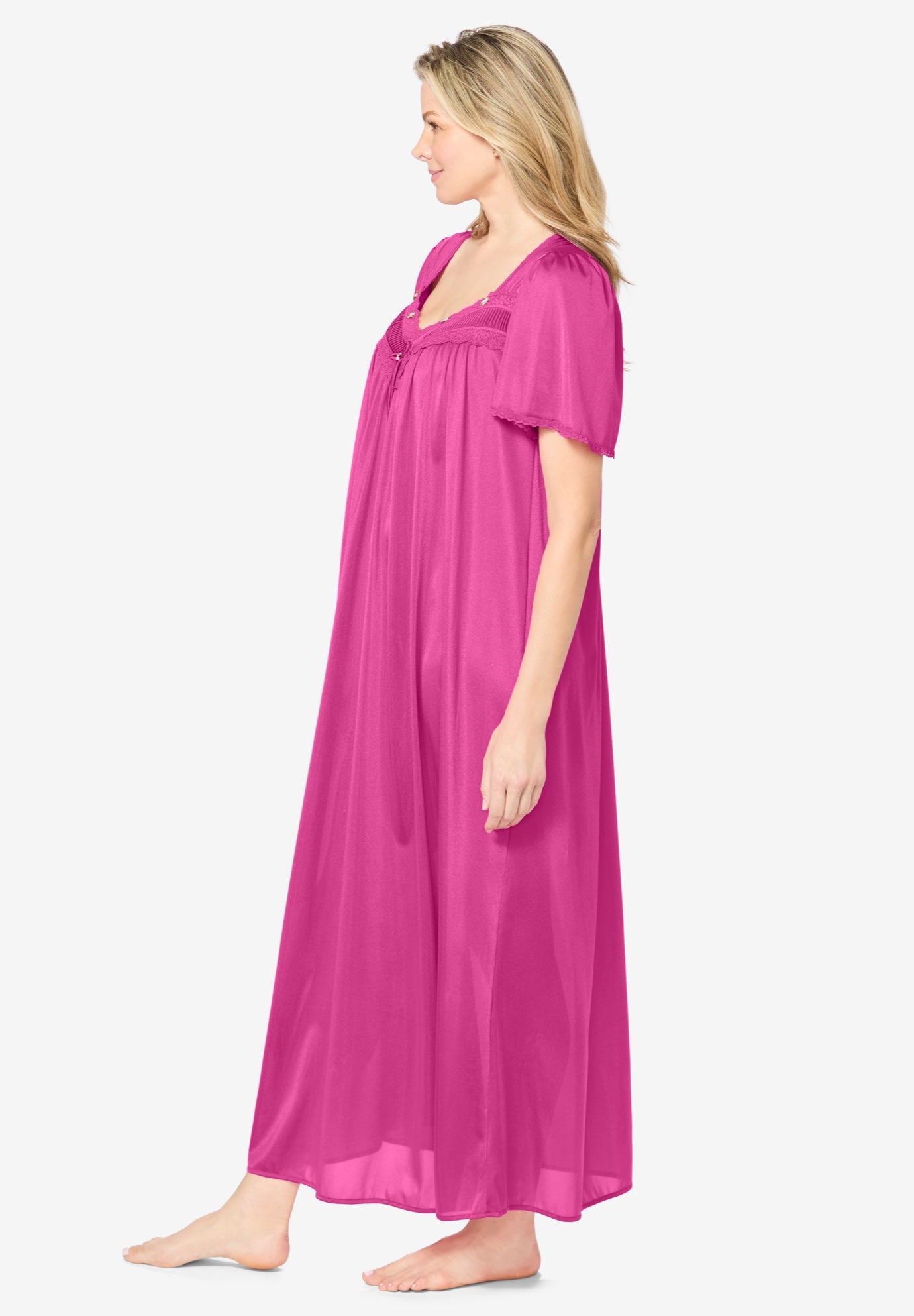 Long Silky Lace-Trim Gown image number 3