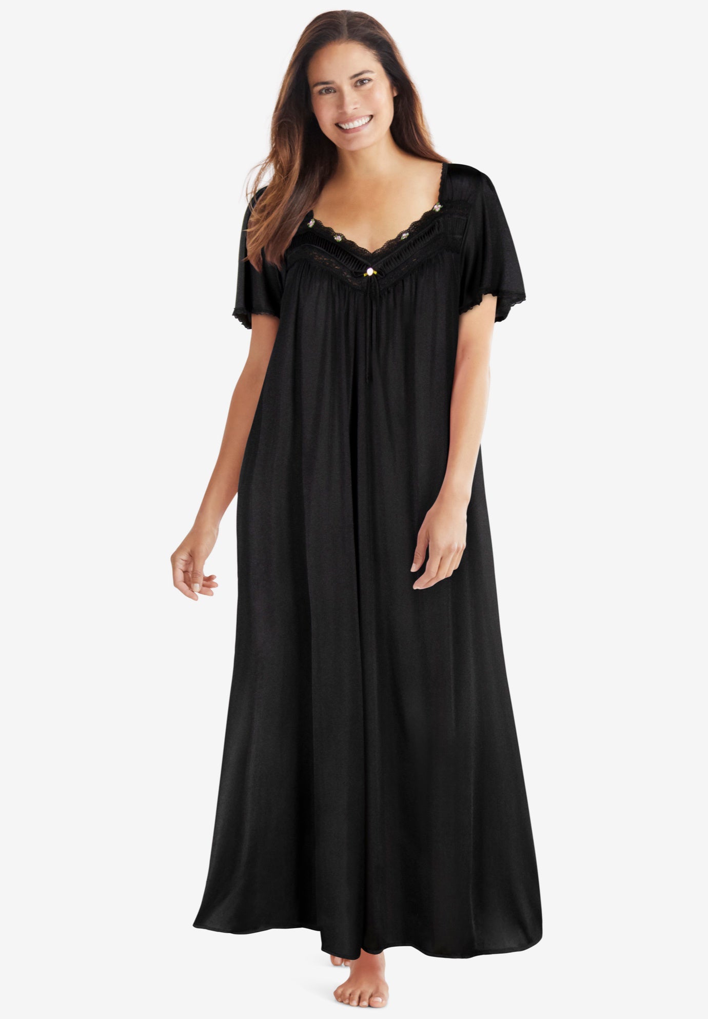 Long Silky Lace-Trim Gown image number 0
