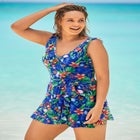 Faux-Wrap Swim Dress image number null