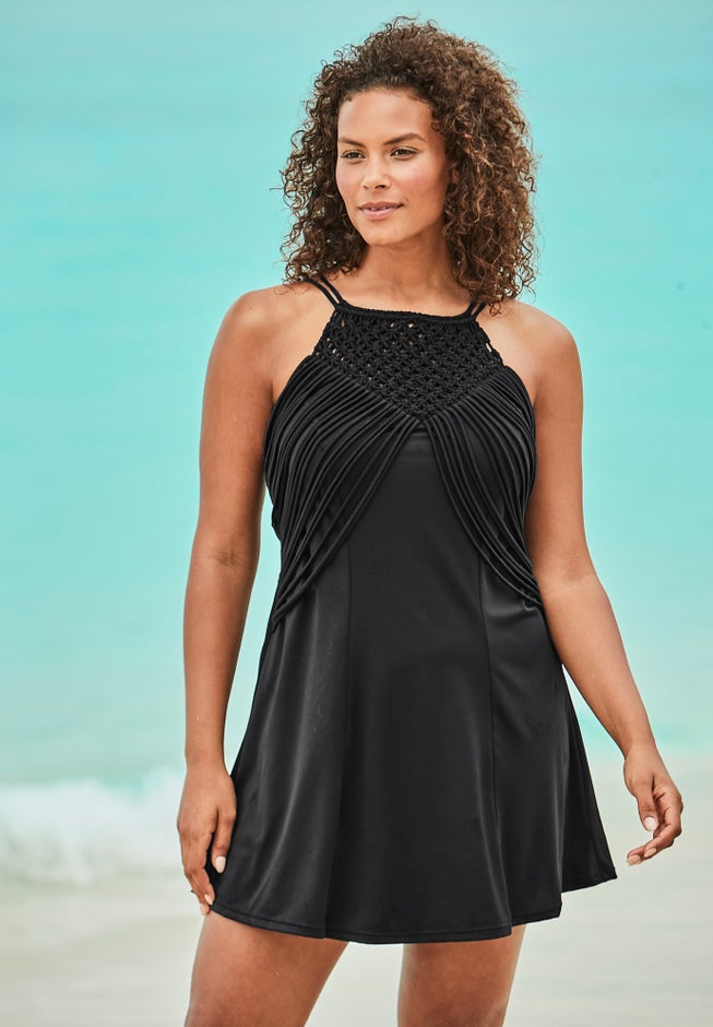 High-Neck Macrame Swim Dress image number 0
