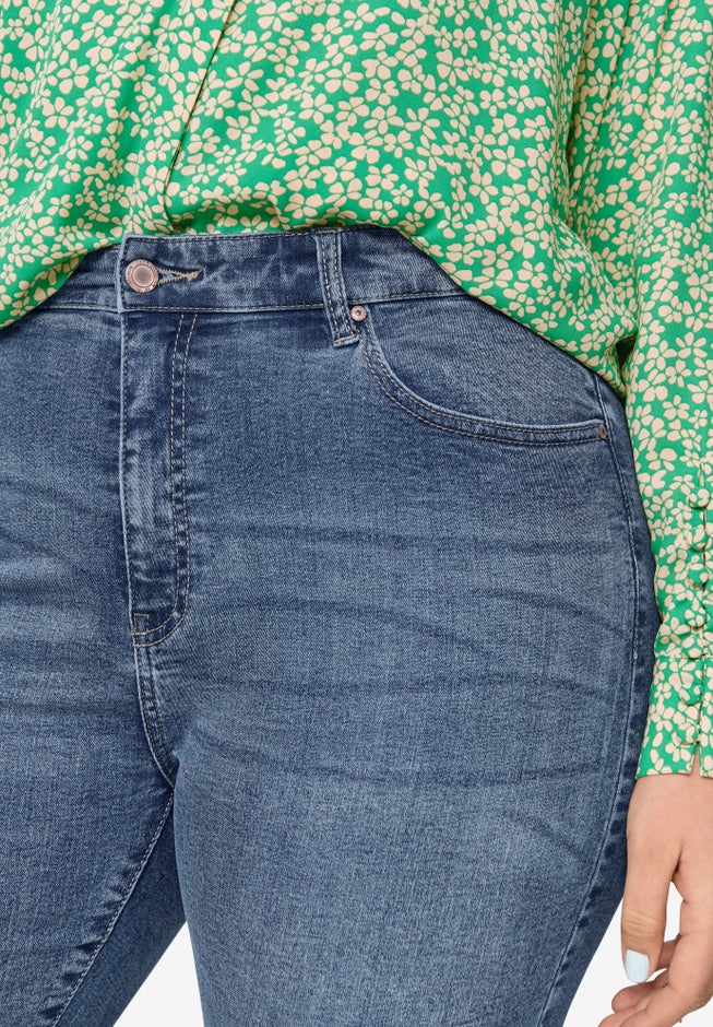 Slim 5-Pocket Stretch Mid-Rise Denim Capri image number 3