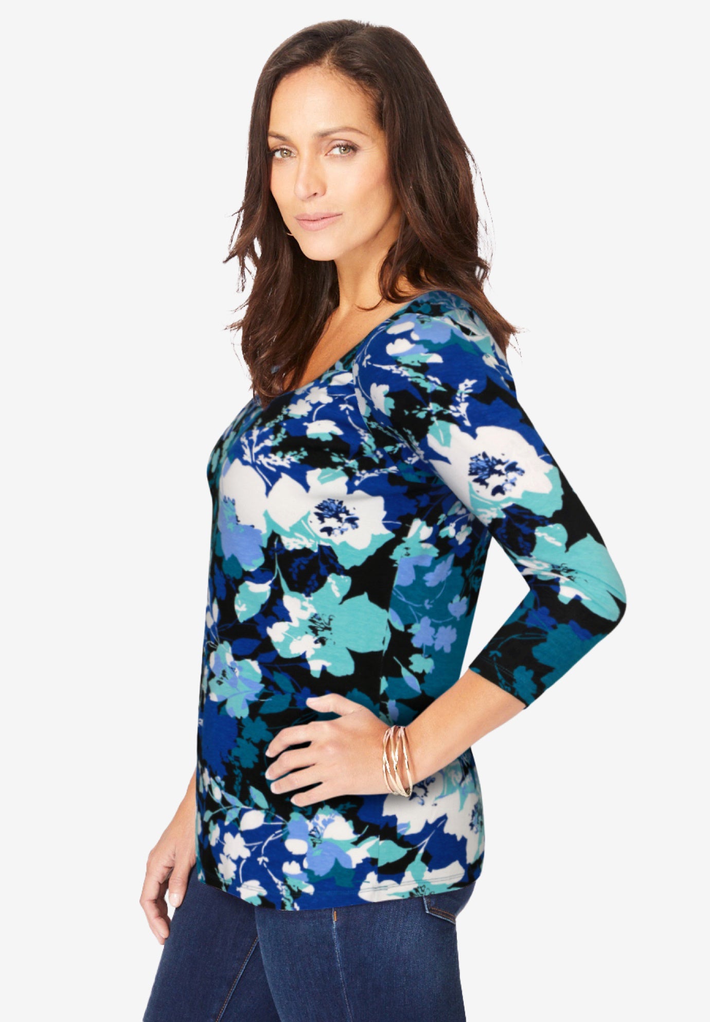 Stretch Cotton Scoop Neck Tee image number 4