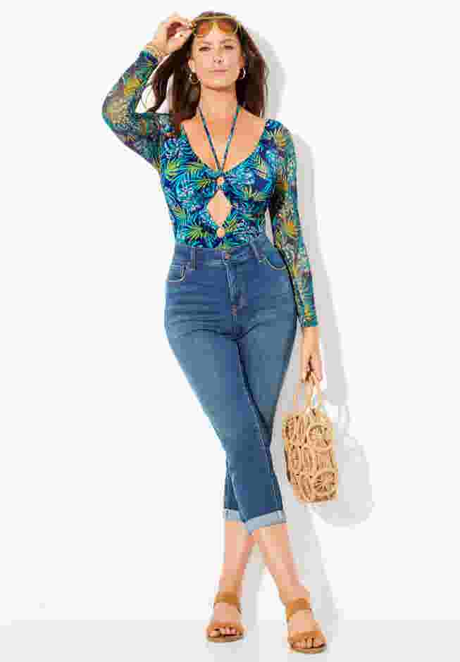 Mesh Sleeve Halter One-Piece Swimsuit image number 5