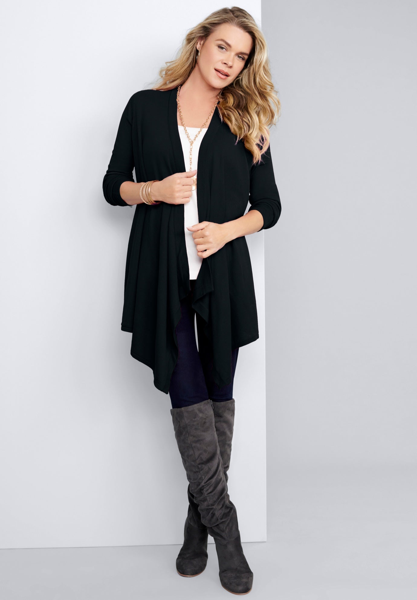 Plus Size Lightweight Handkerchief Hem Cardigan Sweater image number 1