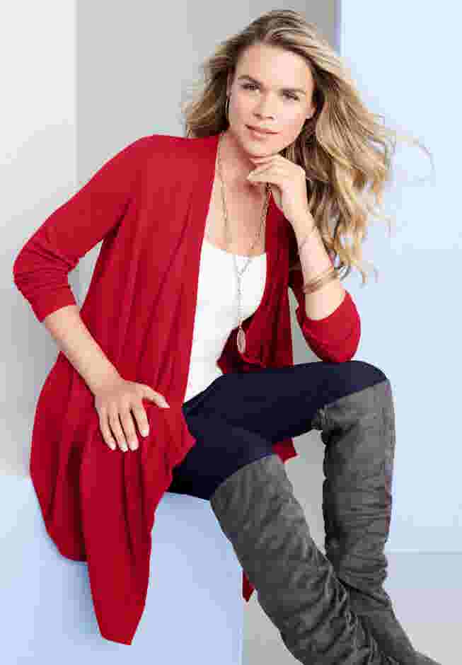 Plus Size Lightweight Handkerchief Hem Cardigan Sweater image number 4