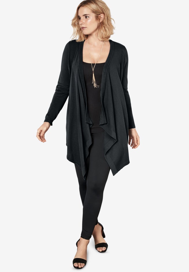 Plus Size Lightweight Handkerchief Hem Cardigan Sweater image number 2