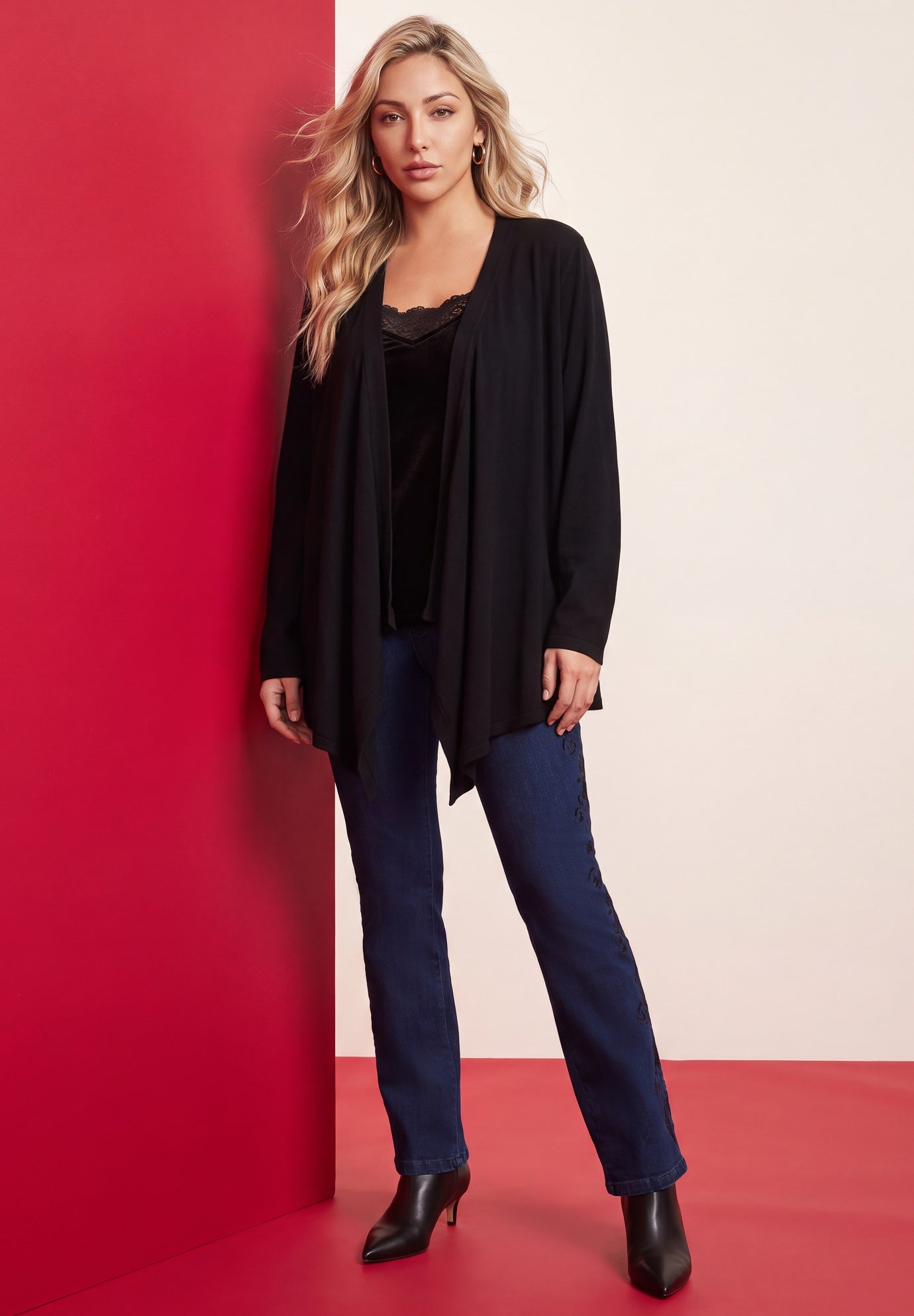 Plus Size Lightweight Handkerchief Hem Cardigan Sweater image number 0