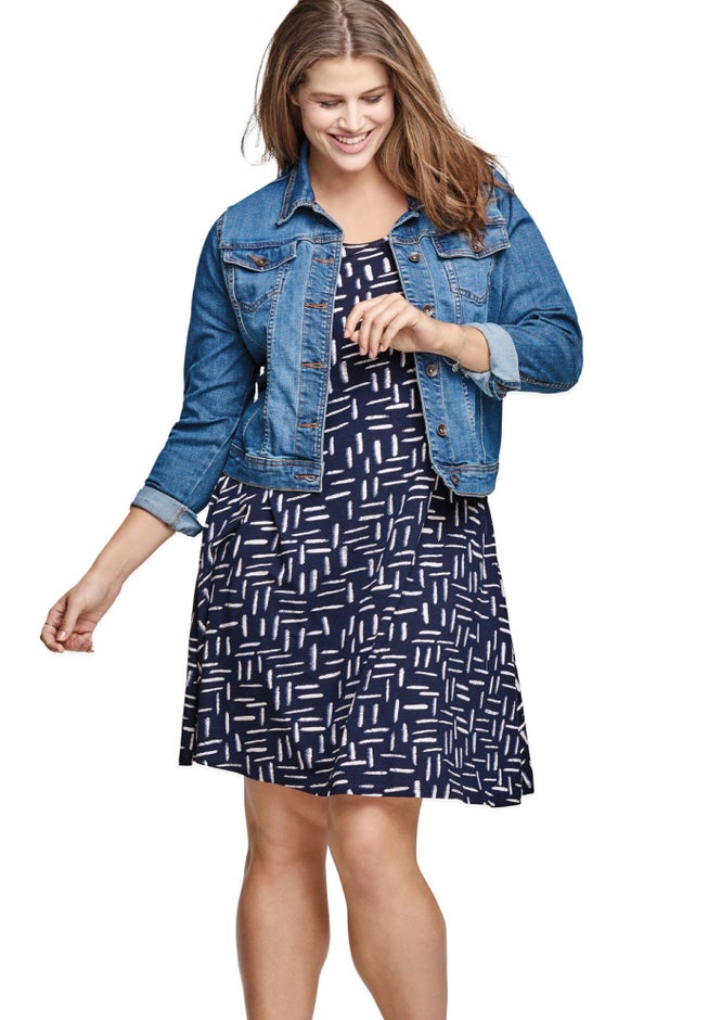 Short Sleeve A-Line Knit Dress image number 1