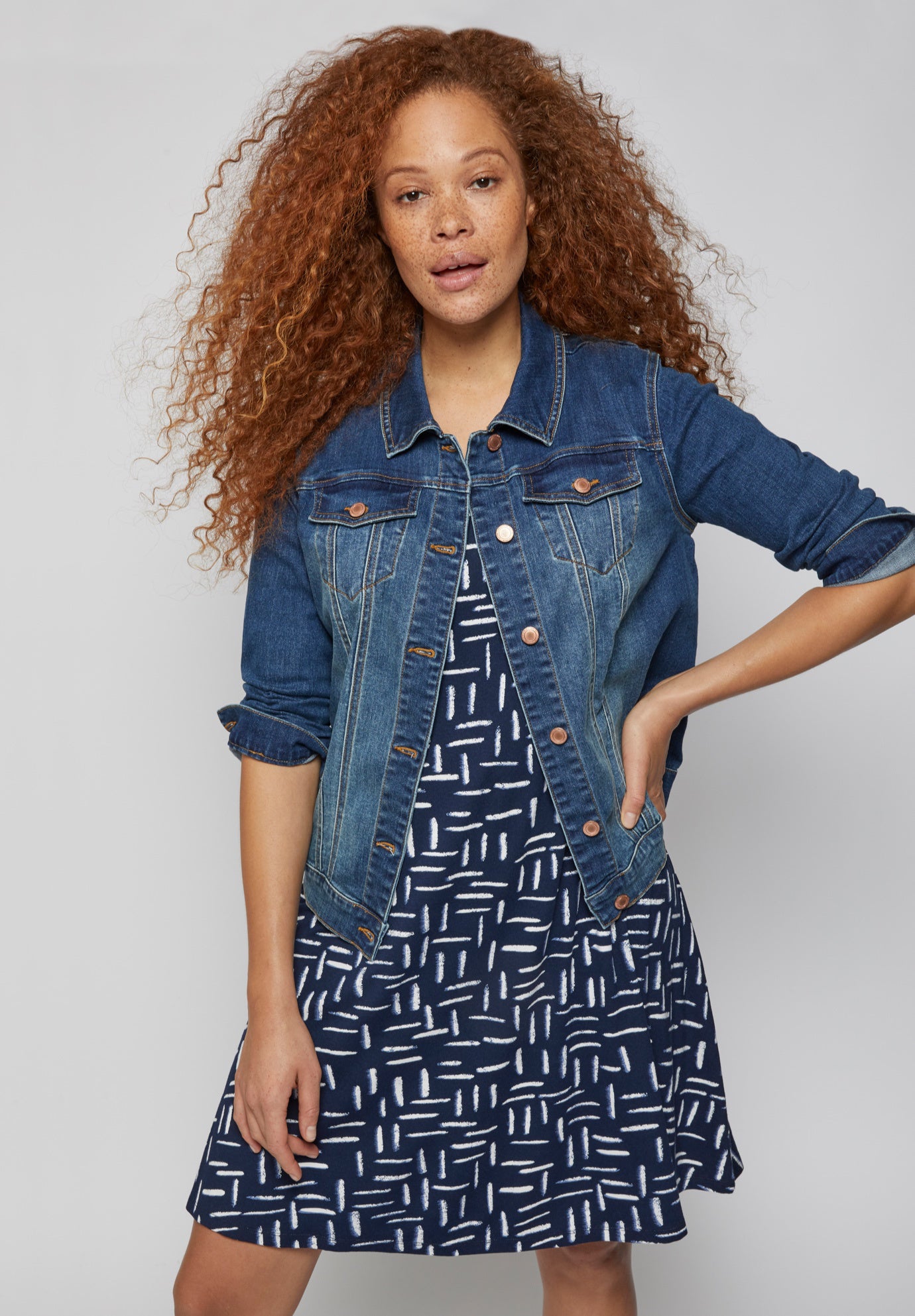 Stretch Jersey Knit A-Line Scoop Neck Short Sleeve Short Dress image number 2