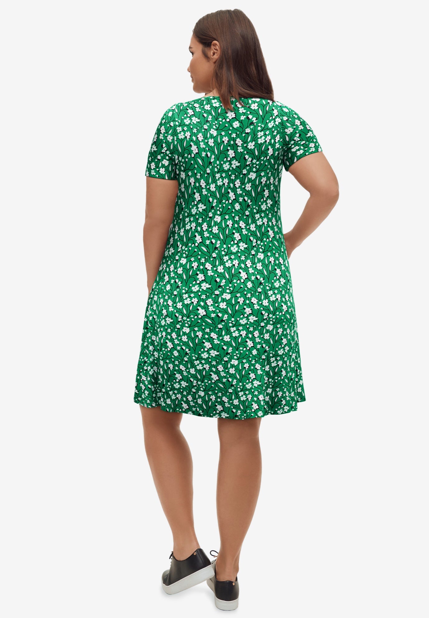 Stretch Jersey Knit A-Line Scoop Neck Short Sleeve Short Dress image number 1