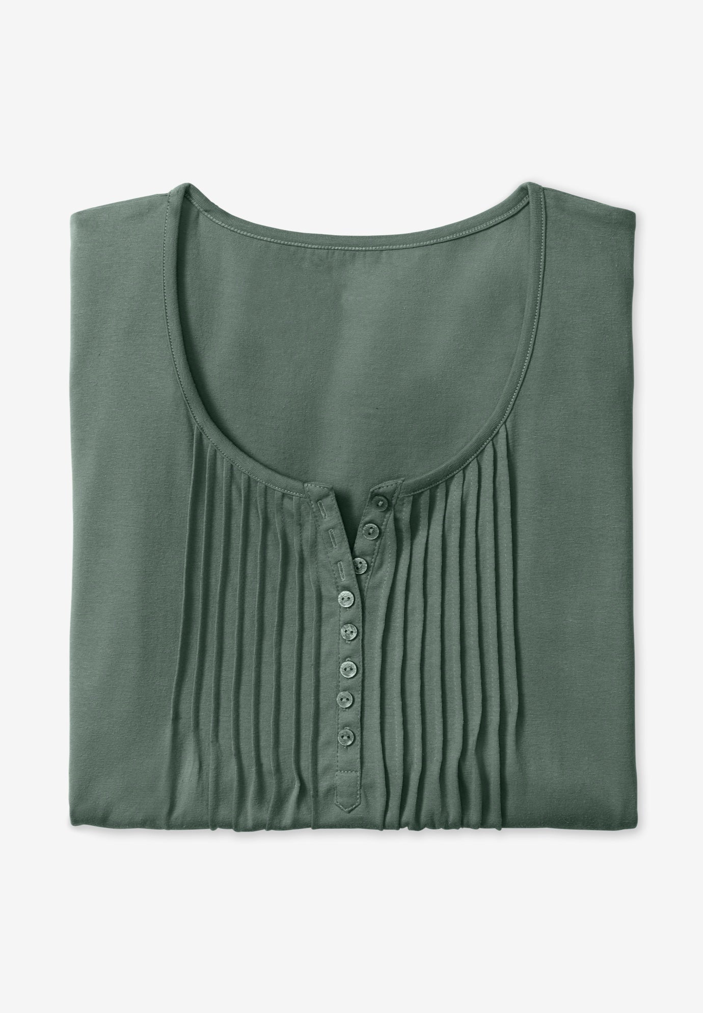 7-Day Three-Quarter Sleeve Pintucked Henley Tunic image number 4