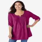 7-Day Three-Quarter Sleeve Pintucked Henley Tunic image number null
