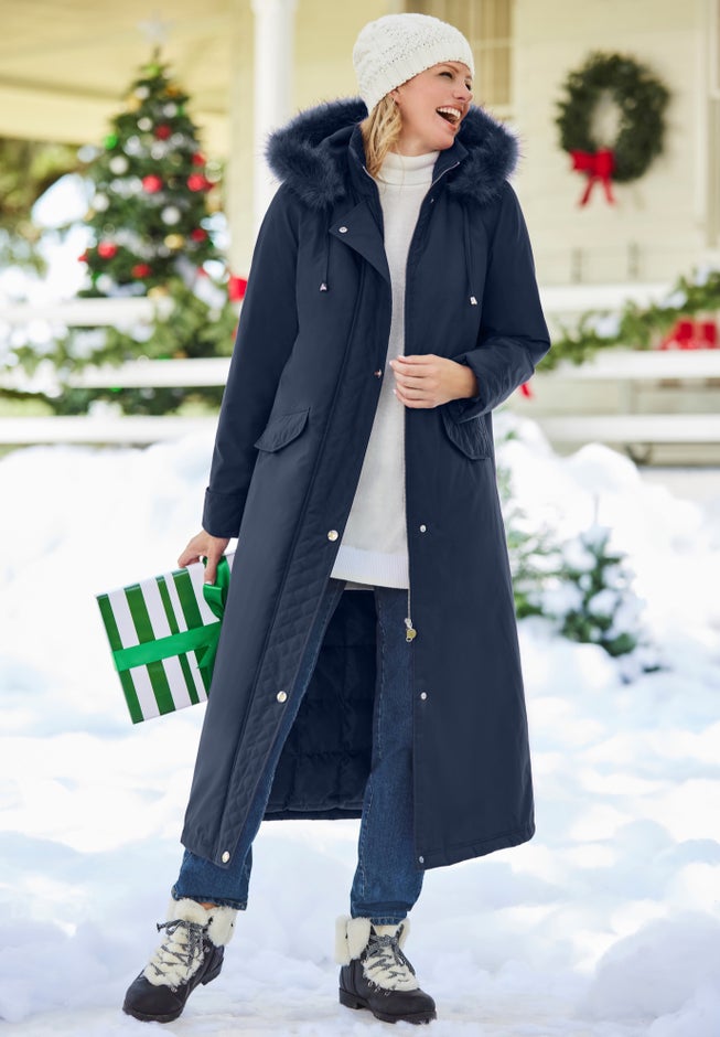 Long Hooded DTM Faux Down Parka Coat image number 1