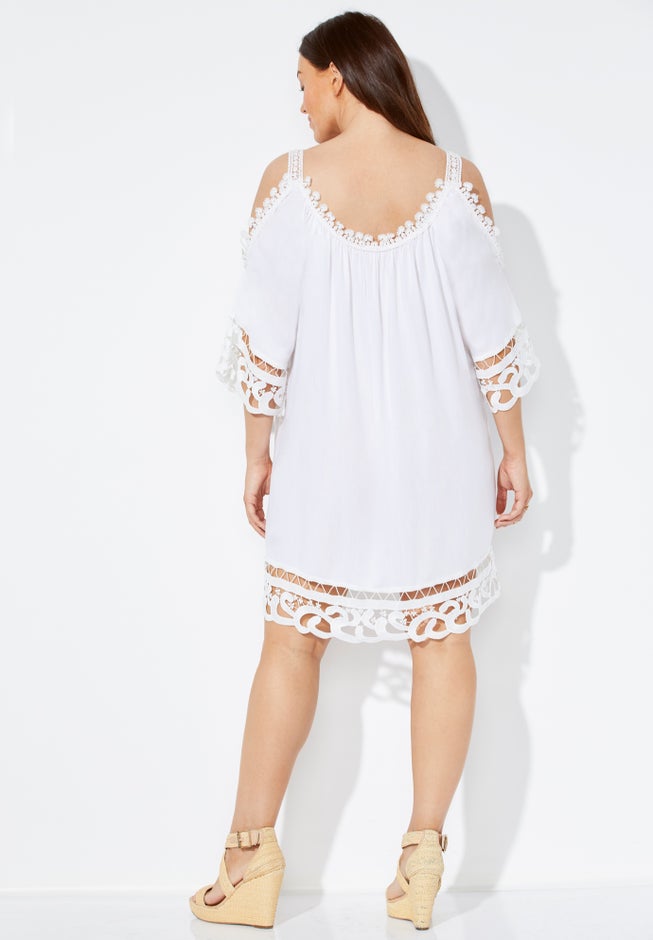 Flattering Vera Crochet Cold Shoulder Cover Up Dress, White | Swimsuits For All Flattering Vera Crochet Cold Shoulder Cover Up Dress, White | Swimsuits For All