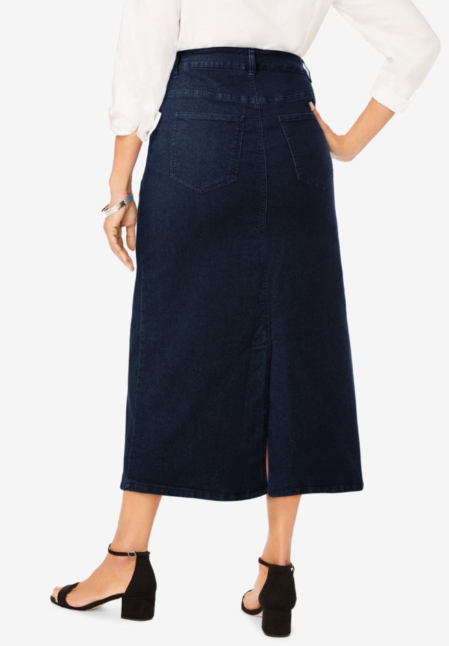 True Fit Stretch Denim Midi Skirt image number 2