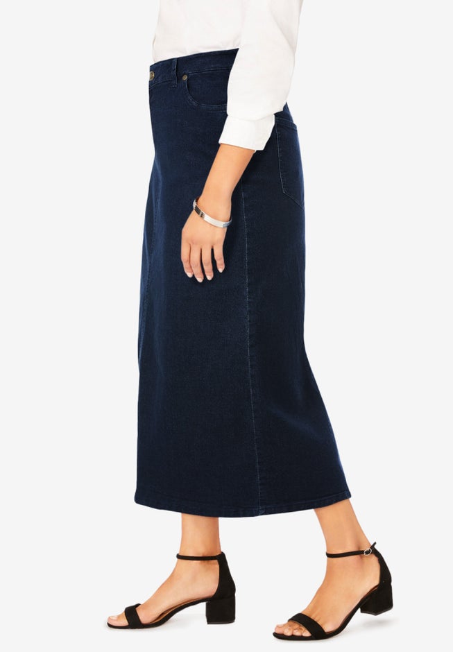 True Fit Stretch Denim Midi Skirt image number 3