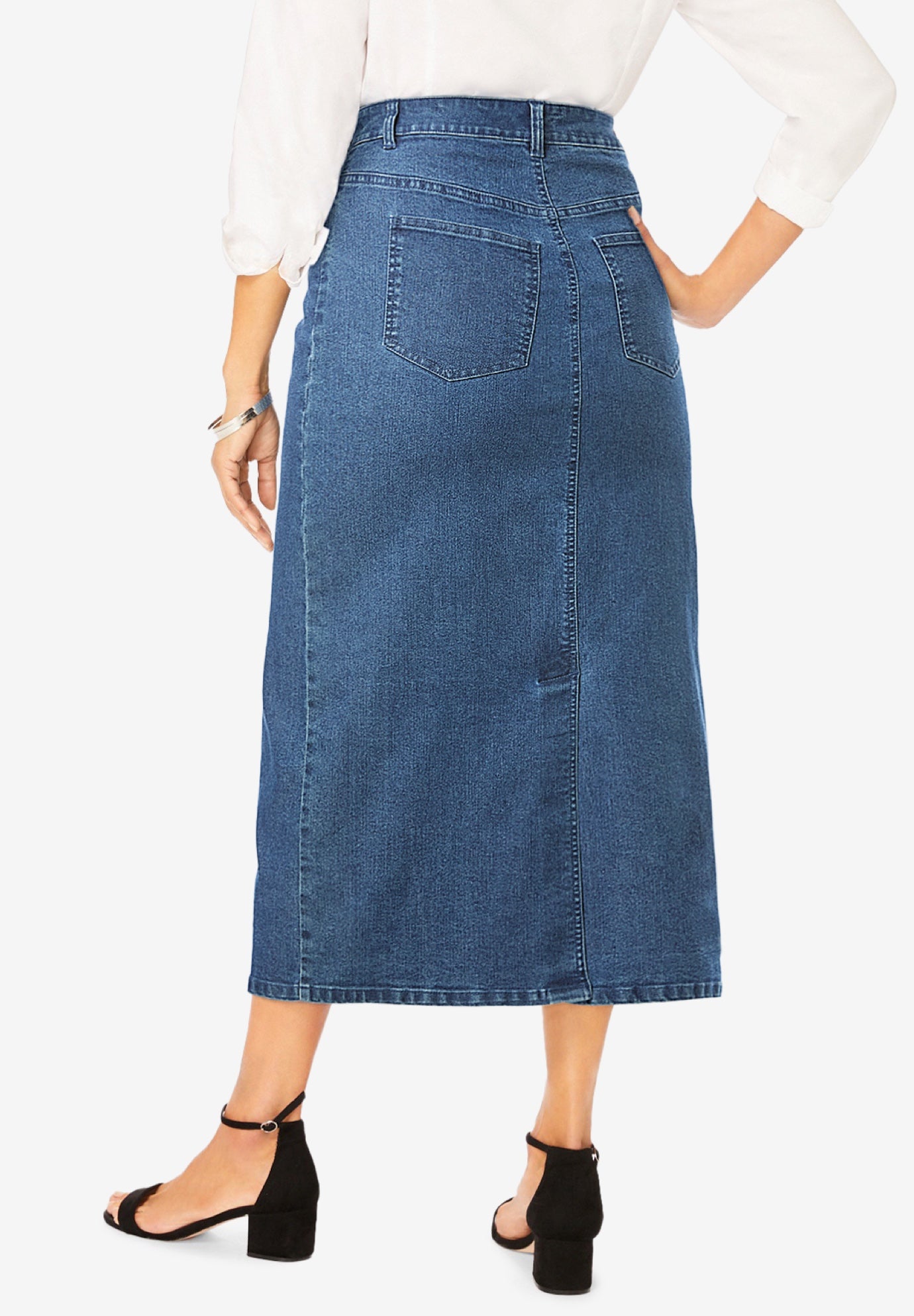 True Fit Stretch Denim Midi Skirt image number 2