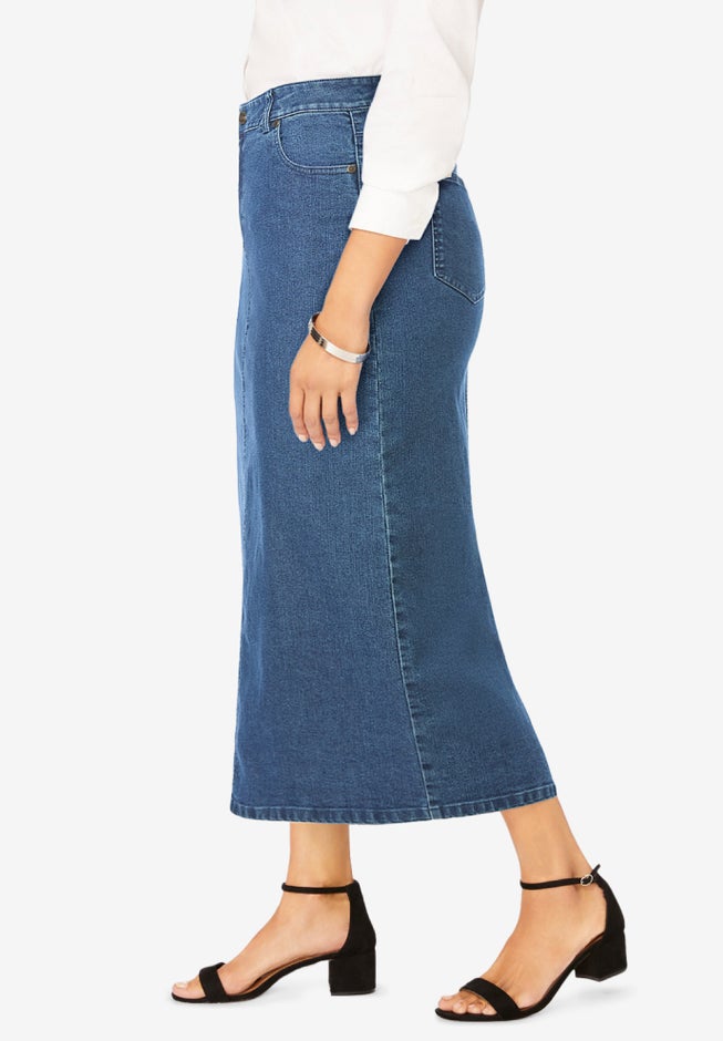 True Fit Stretch Denim Midi Skirt image number 3